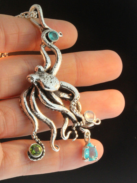 Large Octopus Pendant with Gemstones
