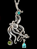 Large Octopus Pendant with Gemstones - Sterling Silver