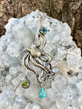 Large Octopus Pendant with Gemstones 3 - Sterling Silver