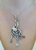 Large Octopus Pendant with Gemstones 1 - Sterling Silver
