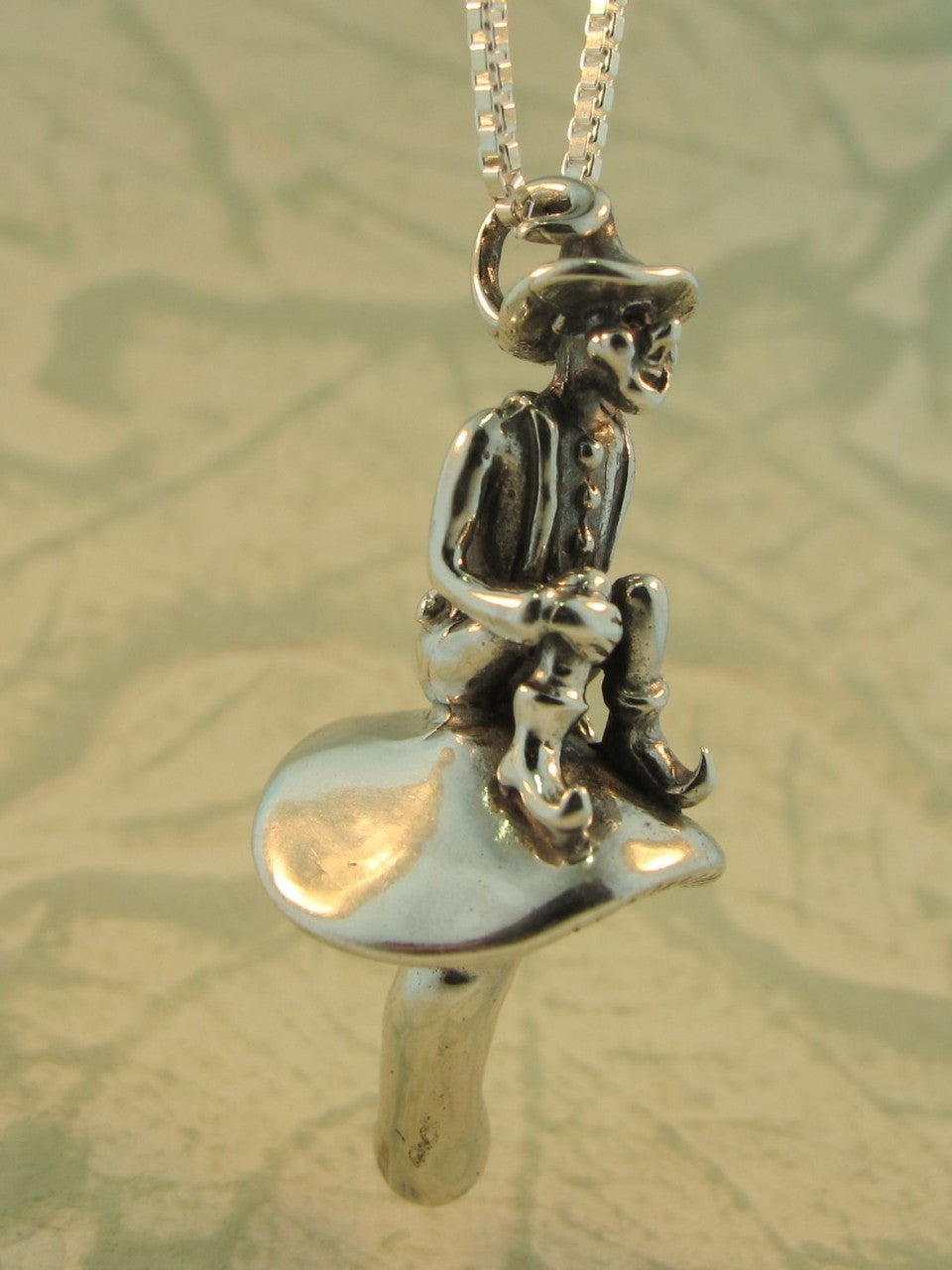 Leprechaun and Toadstool Charm Pendant - Sterling Silver