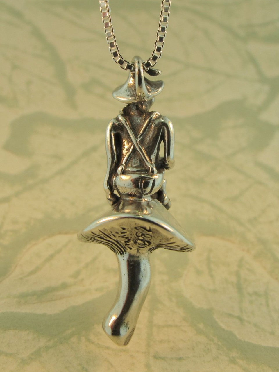 Leprechaun and Toadstool Charm Pendant - Sterling Silver