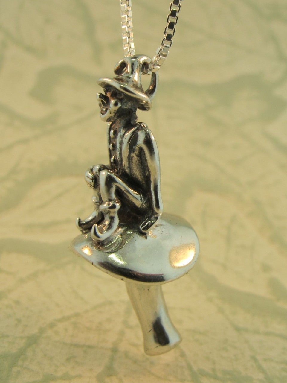 Leprechaun and Toadstool Charm Pendant - Sterling Silver