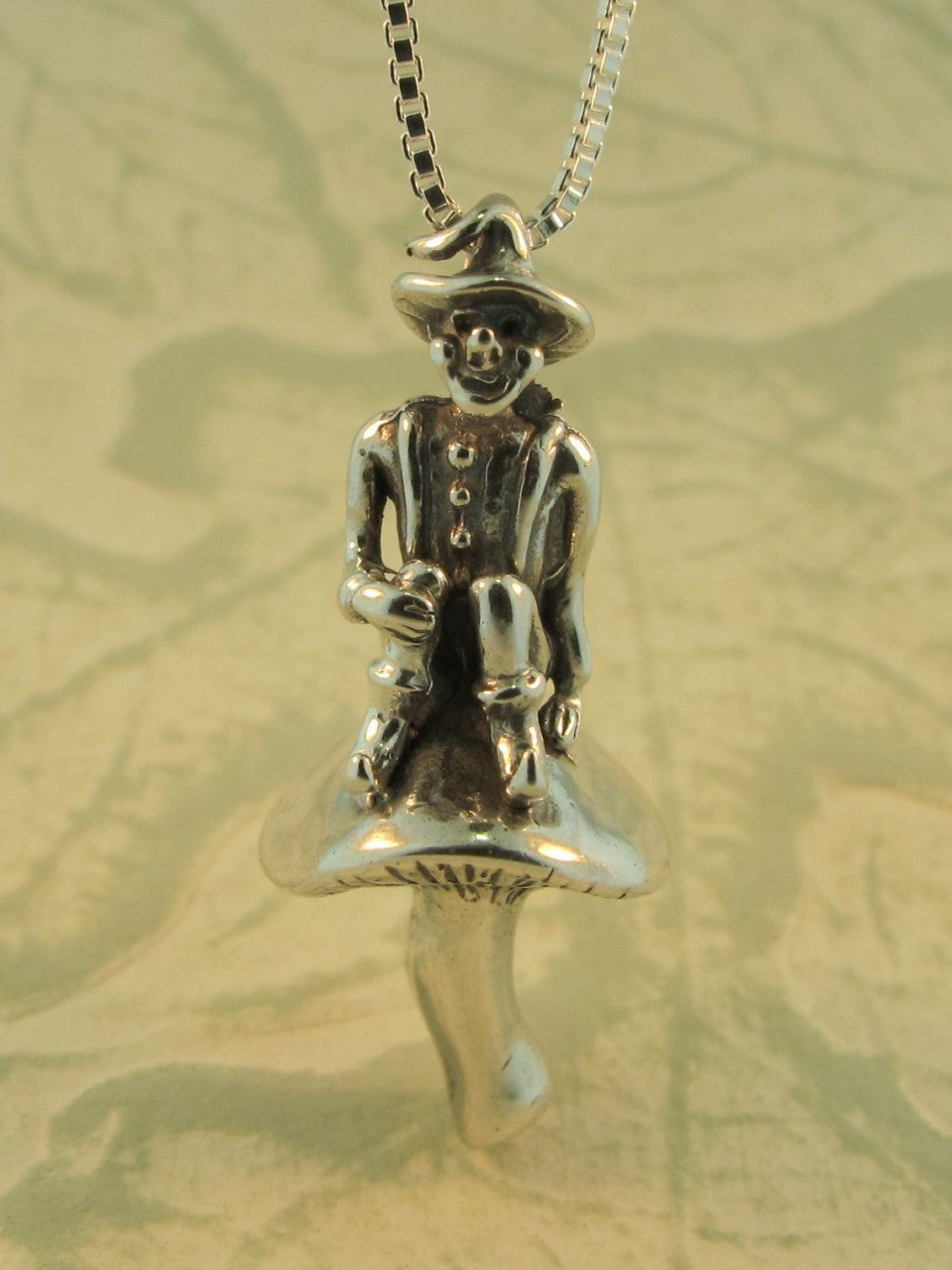 Leprechaun and Toadstool Charm Pendant - Sterling Silver
