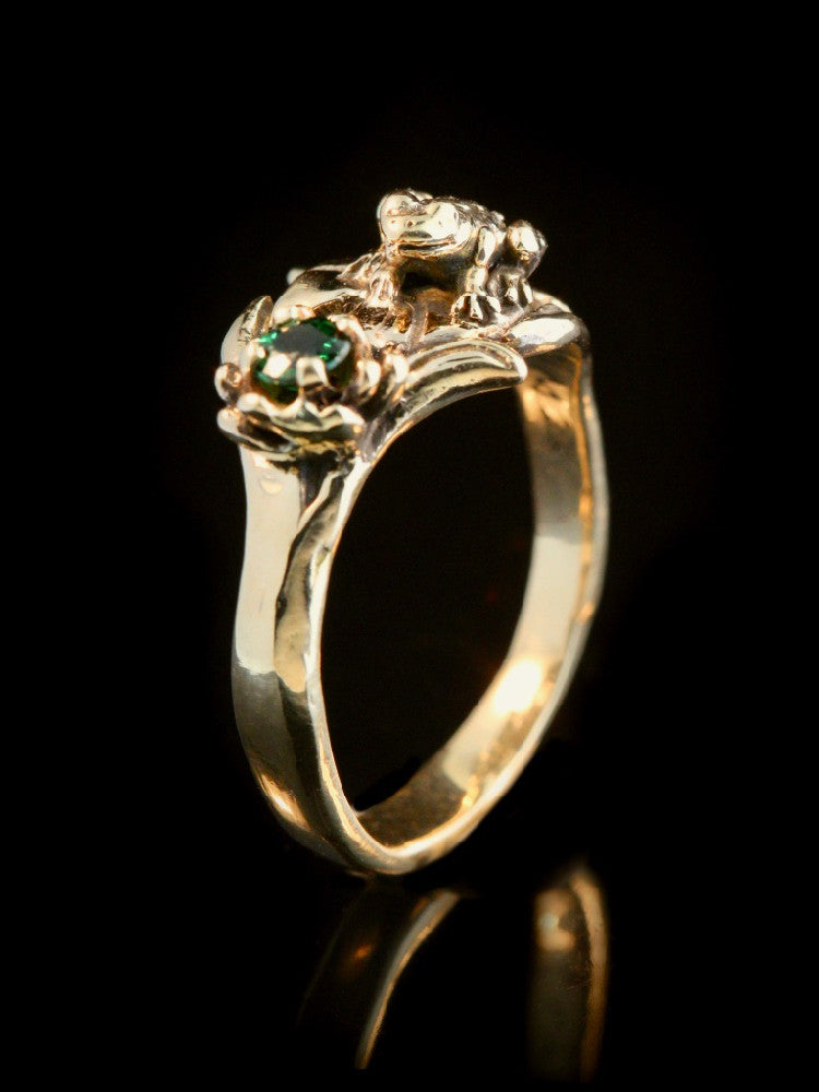 Frog Lily Pad Ring 14k Gold with Tsavorite