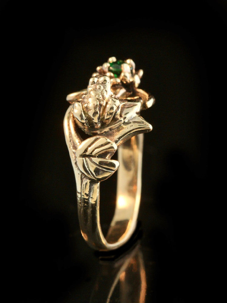 Frog Lily Pad Ring 14k Gold with Tsavorite