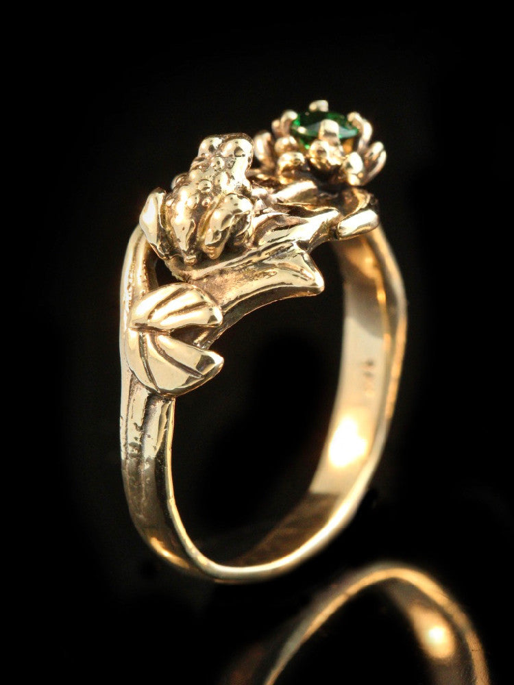 Frog Lily Pad Ring 14k Gold with Tsavorite