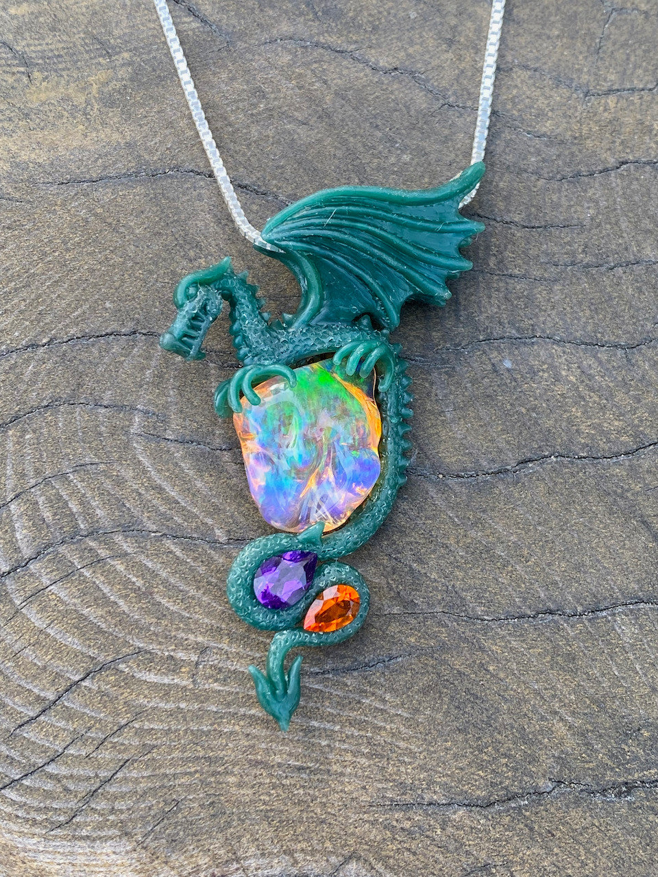 Luminiferous Opal Dragon Pendant - 18K gold