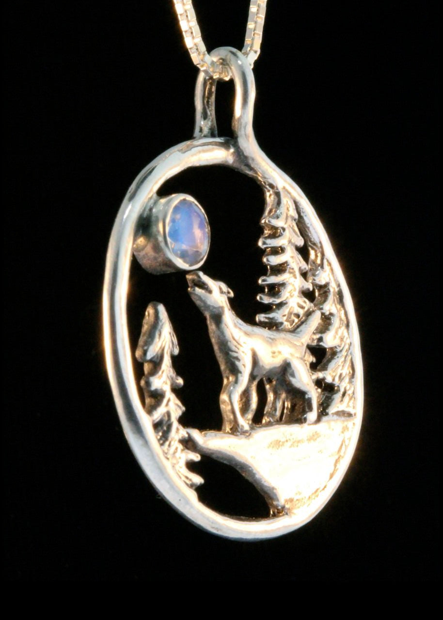 Lunar Wolf Song Pendant with Moonstone