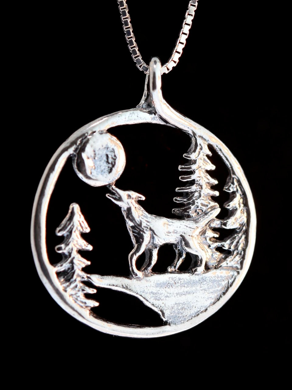 Lunar Wolf Song Pendant-Silver