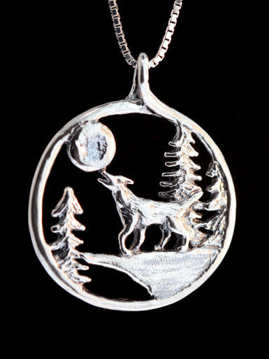 Lunar Wolf Song Pendant - Silver