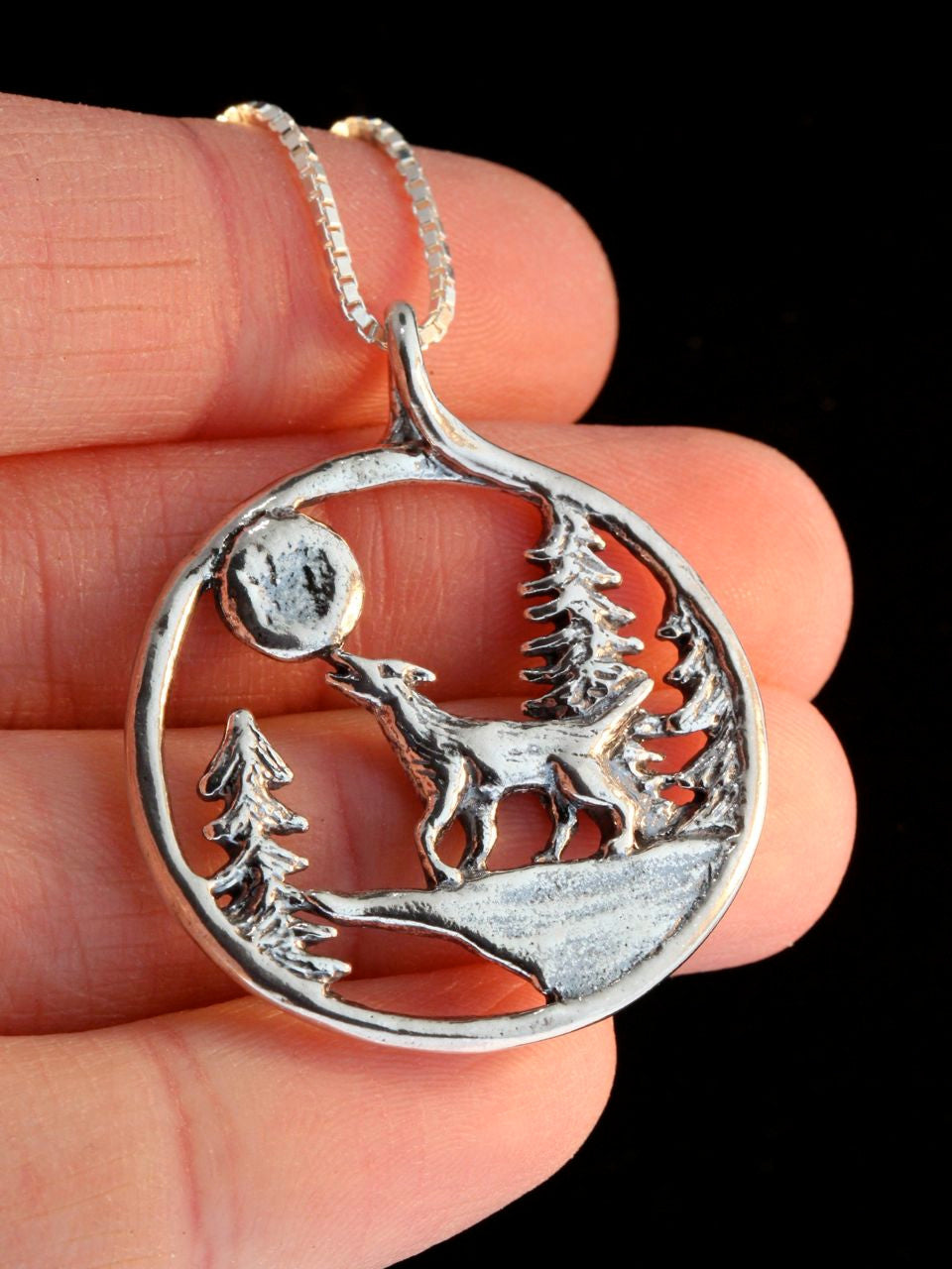 Lunar Wolf Song Pendant-Silver