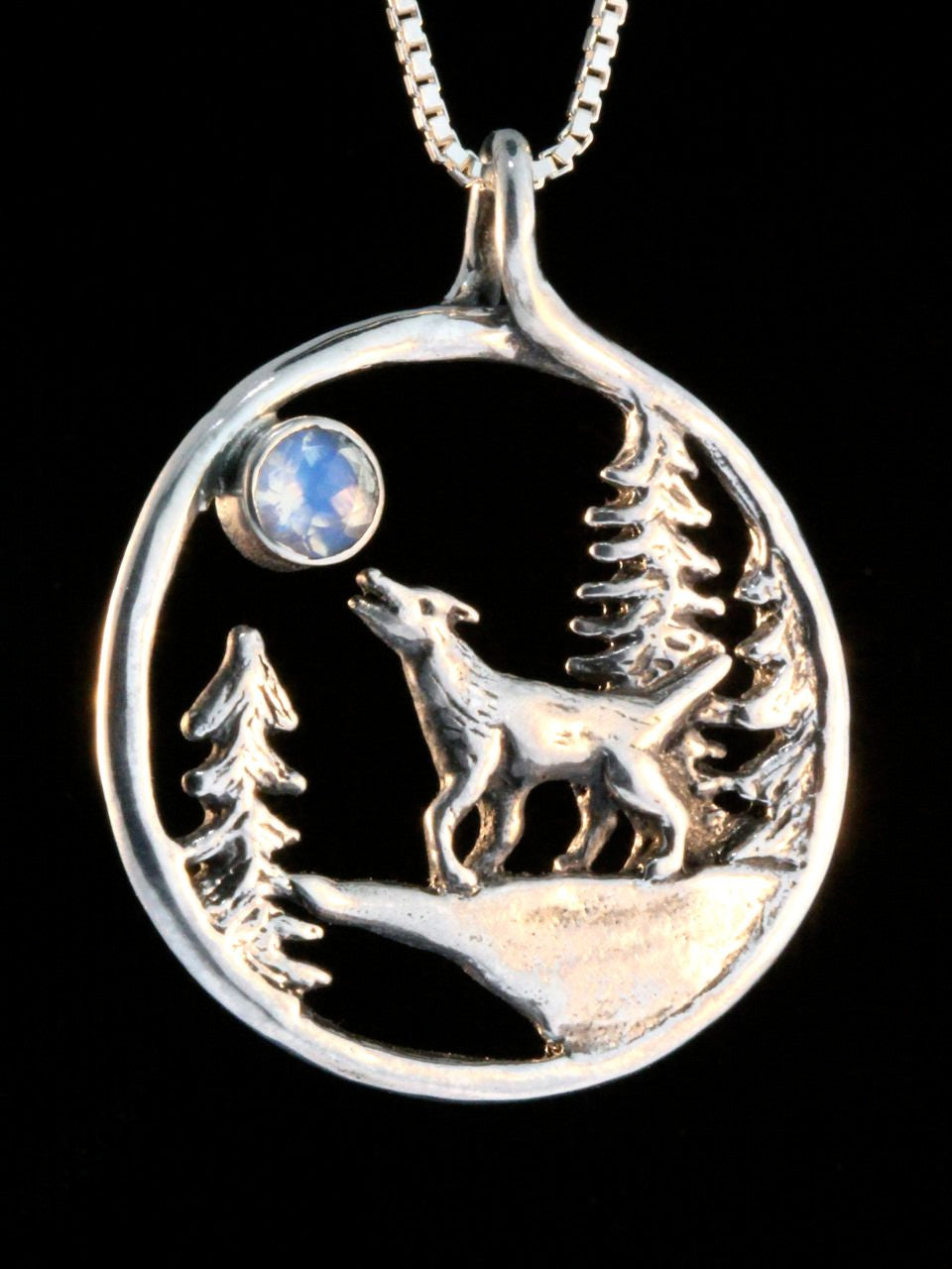 Lunar Wolf Song Pendant with Moonstone