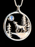 Lunar Wolf Song Pendant with Gemstone - Sterling Silver
