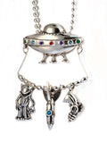 Flying Saucer U.F.O. Charm Collection with Gemstones - Sterling Silver