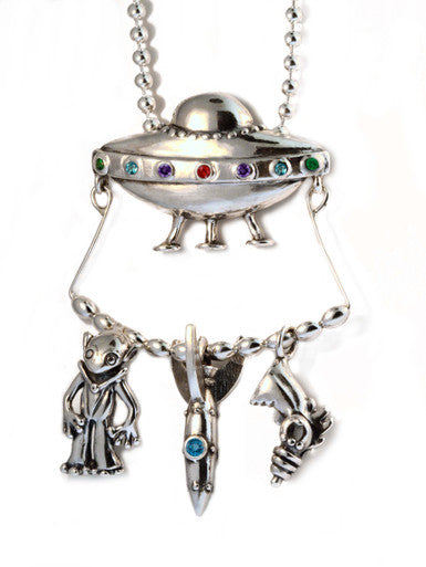 Flying Saucer U.F.O. Charm Collection with Gemstones - Sterling Silver