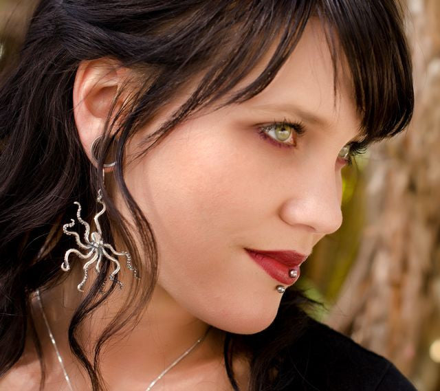 Large Octopus Earrings - Sterling Silver