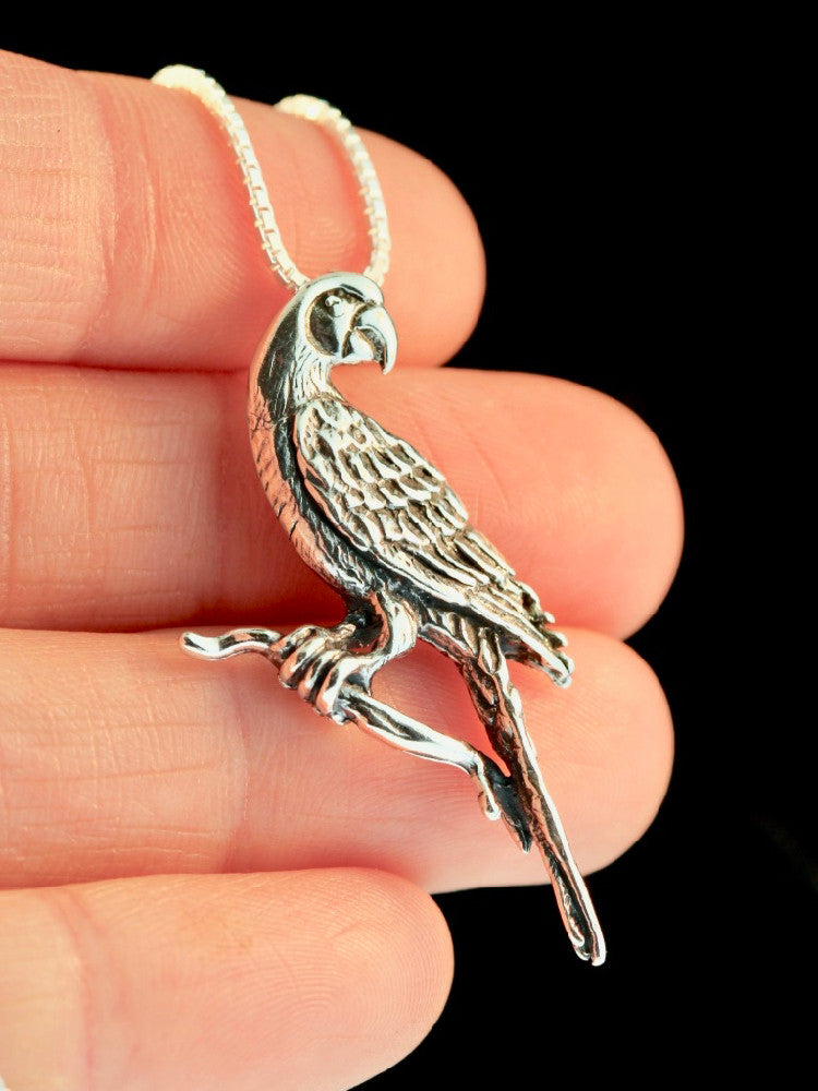 Macaw Parrot Charm in Silver