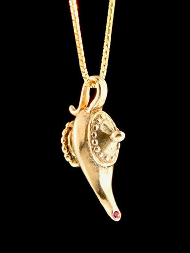 Magic Lamp Charm with Ruby - 14k Gold