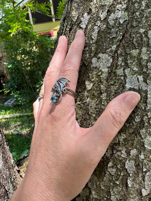 Magic Dragon Ring with Blue Topaz - Silver