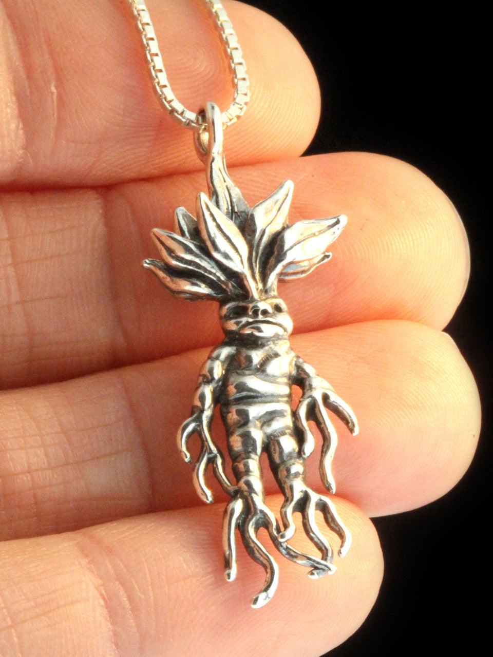 Mandrake Root Charm in Silver