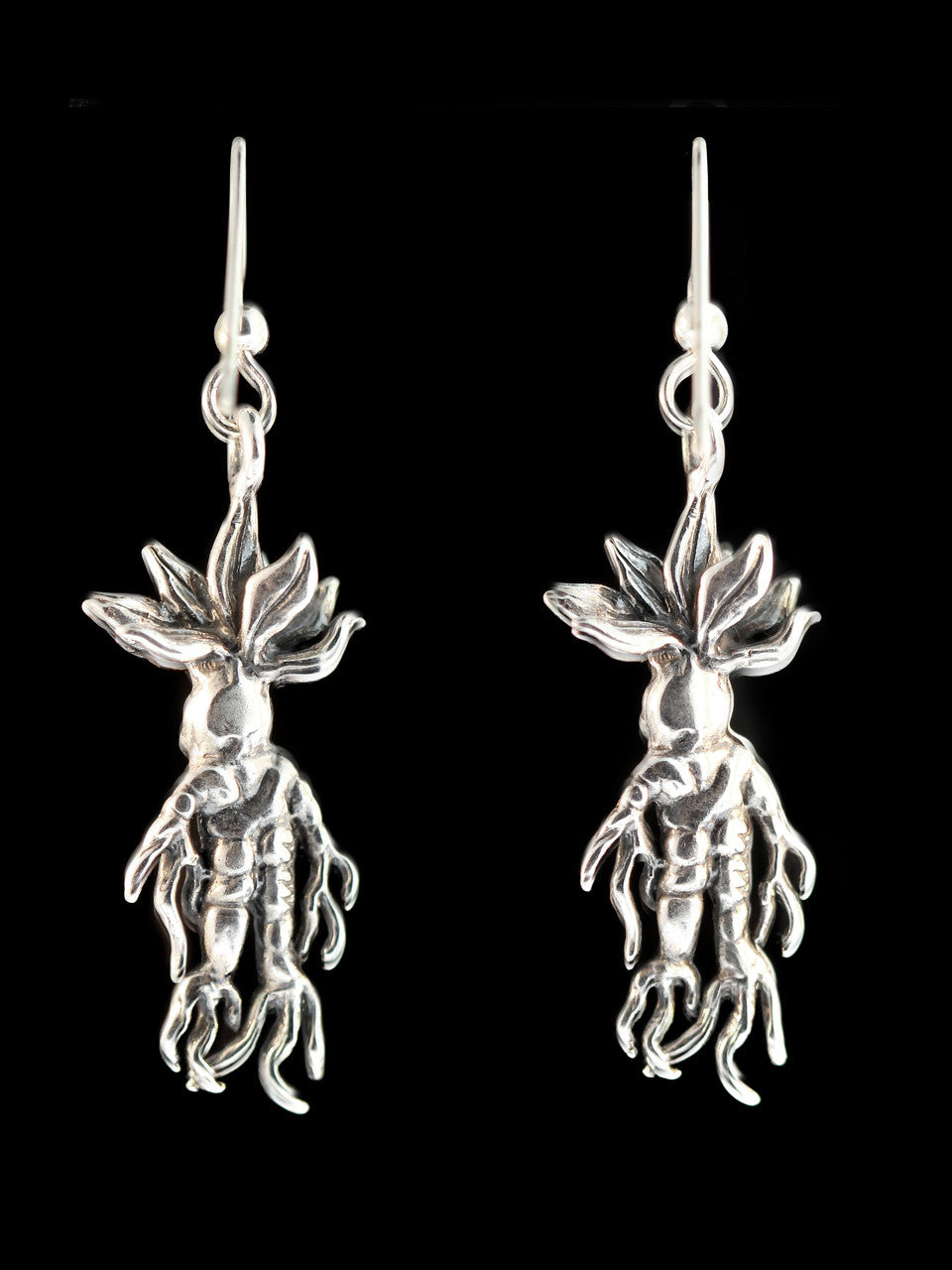 Mandrake Root Earrings in Silver