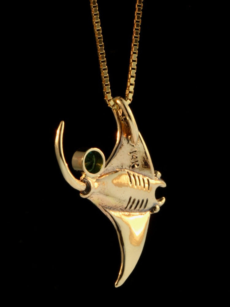 Manta Ray Charm with Tsavorite - 14K Gold