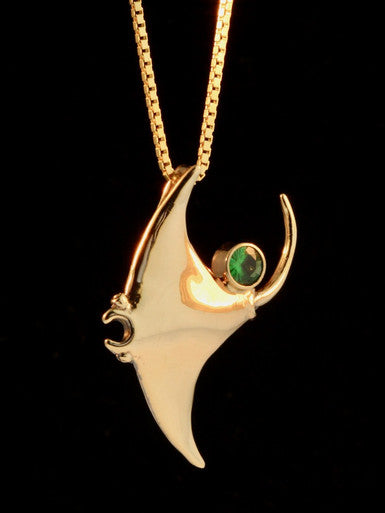 Manta Ray Charm with Tsavorite - 14K Gold