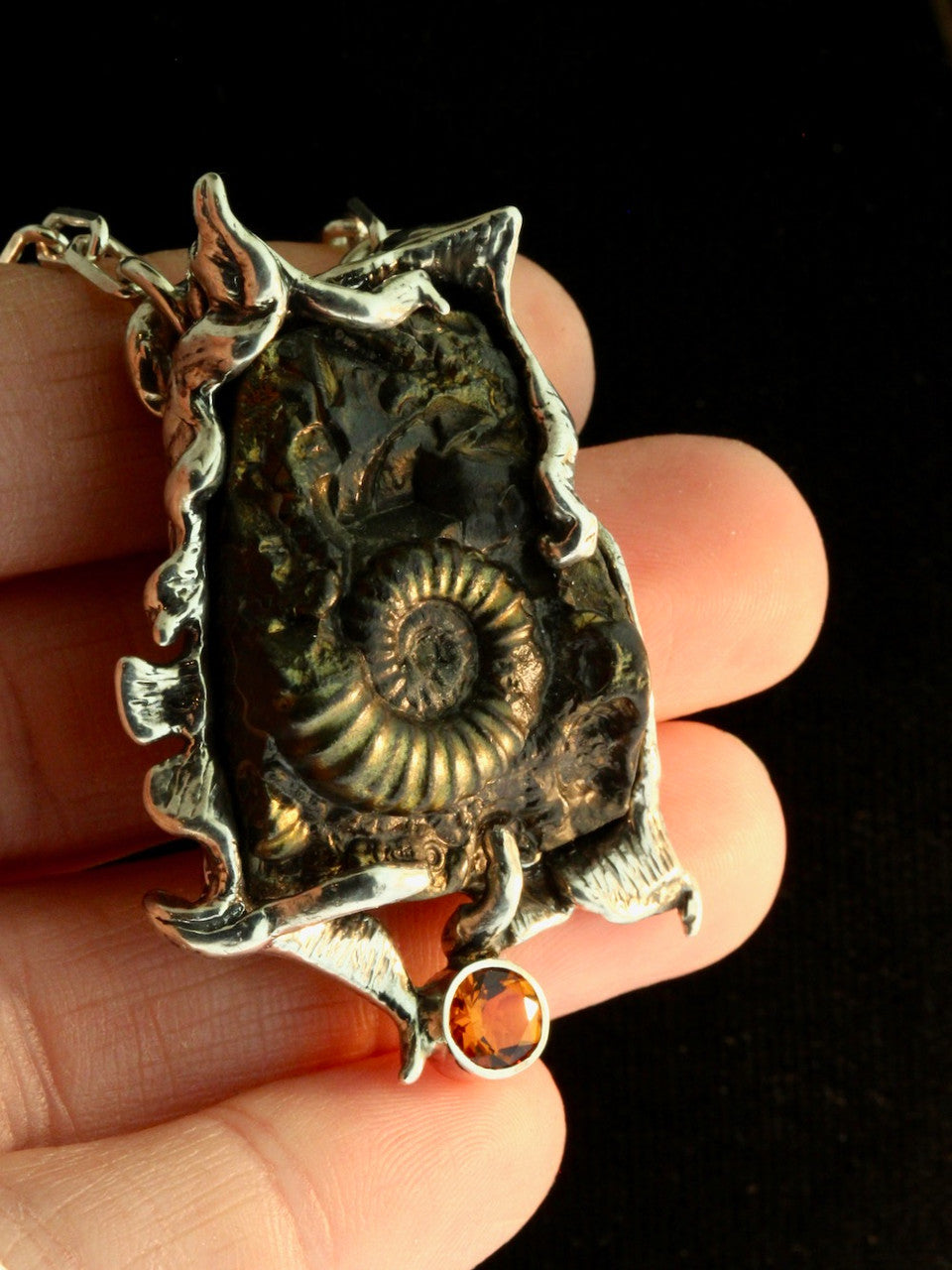 Custom lost wax cast Marston Marble Ammonite Neckpiece.
