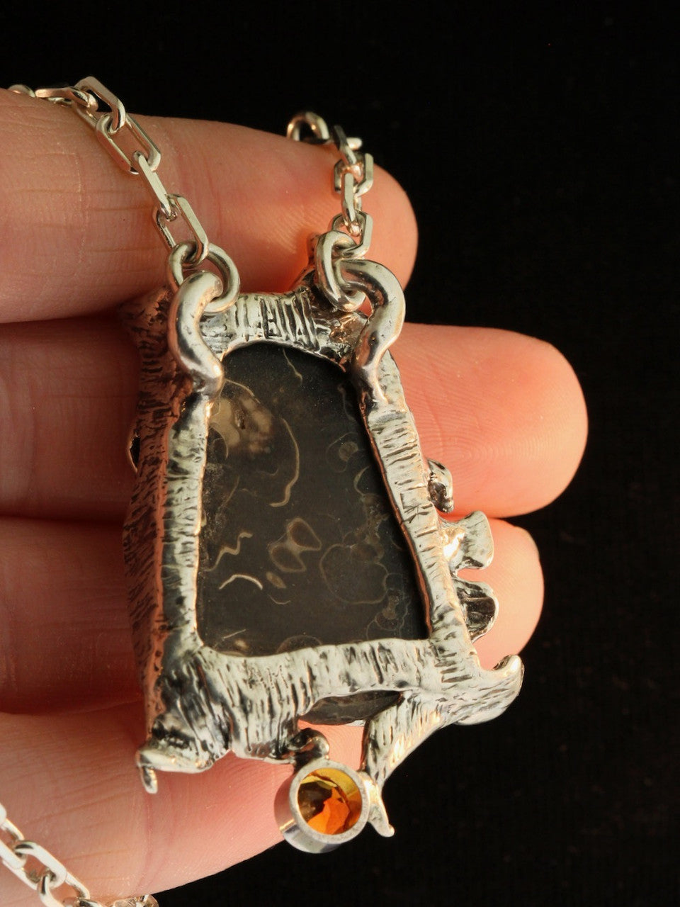 Custom lost wax cast Marston Marble Ammonite Neckpiece.