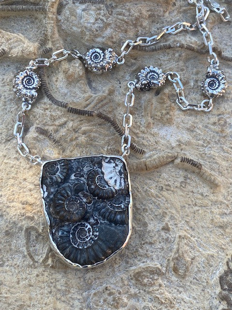 Marston Marble Ammonite Neckpiece - Sterling Silver with Ammonite chain.