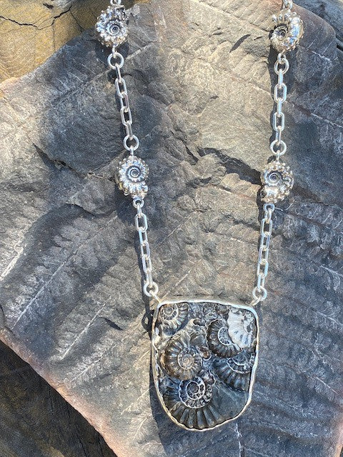 Marston Marble Ammonite Neckpiece - Sterling Silver with Ammonite chain.