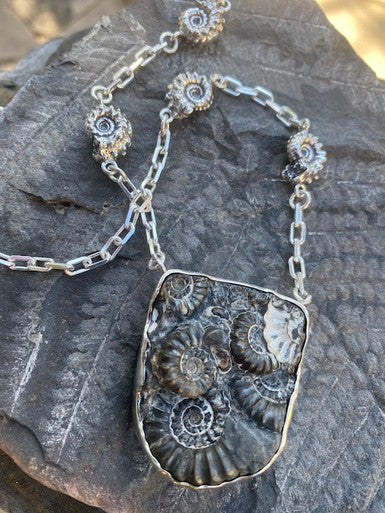 Marston Marble Ammonite Neckpiece - Silver