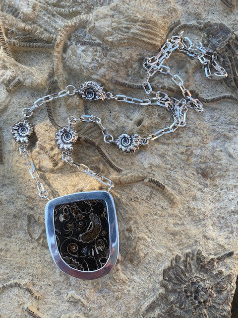Marston Marble Ammonite Neckpiece - Sterling Silver with Ammonite chain.