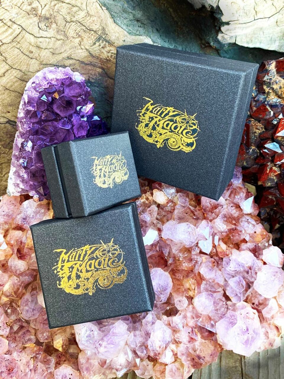 All Marty Magic Jewelry is packaged in a beautiful box, embossed with the gold foil Marty Magic dragon logo. Perfect for any occasion. Designed in Santa Cruz, California by Marty Magic. Made in the U.S.A.