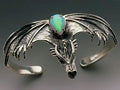 Gothic Dragon Cuff Bracelet with Simulated Opal - Sterling Silver