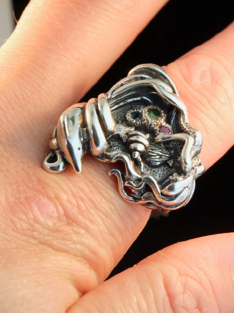 Mermaid Lagoon Ring with Gemstones - Silver