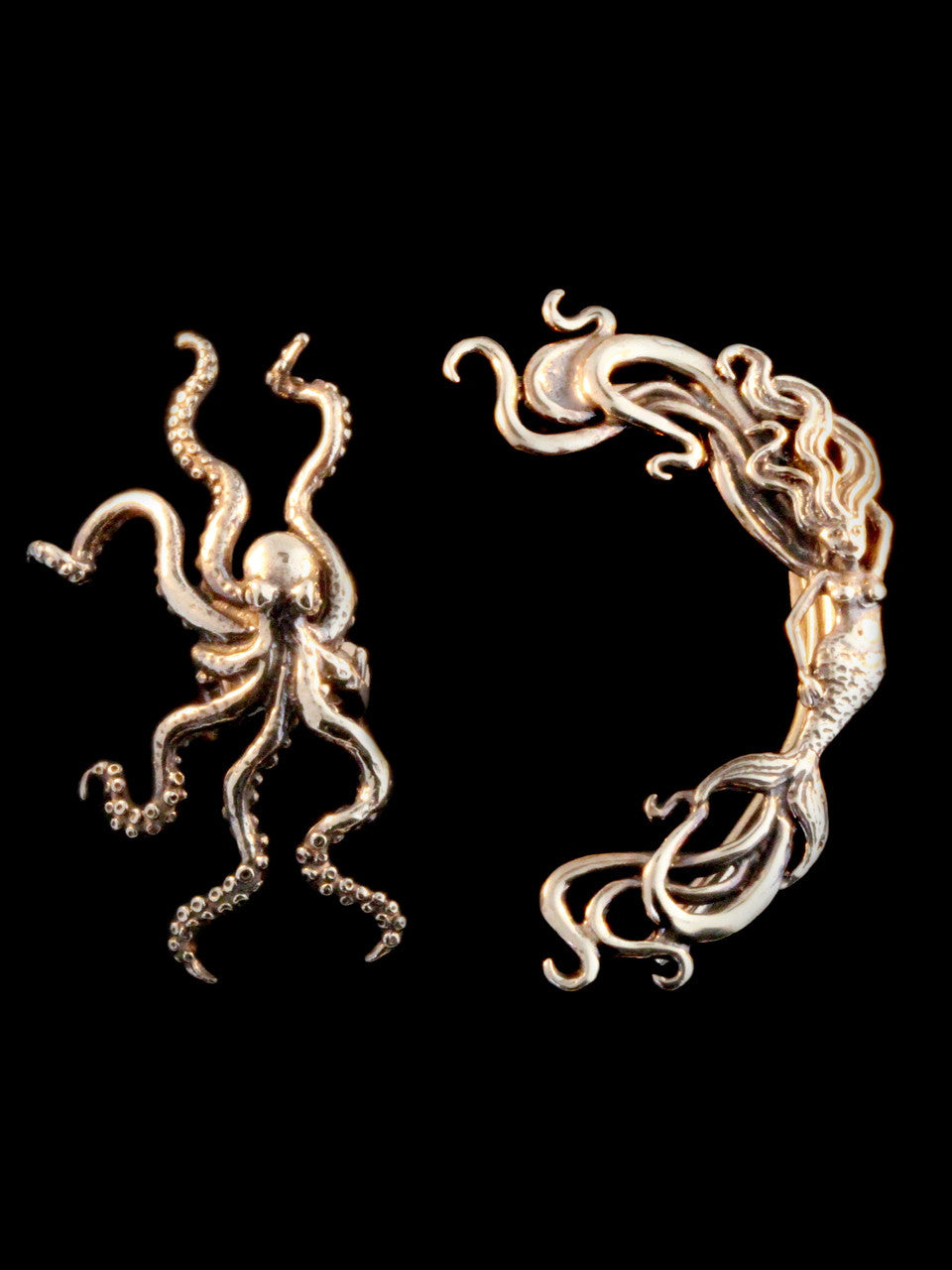 Bronze Octopus and Mermaid Ear Cuff