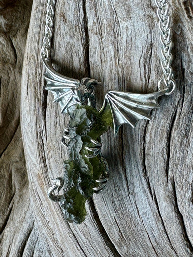 Moldavite Scepter Dragon - Sterling Silver