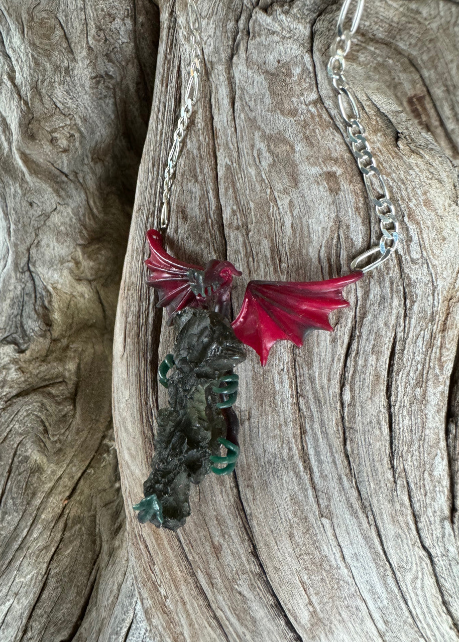 Moldavite Scepter Dragon Pendant - Wax