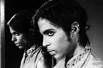 Prince wearing the Moon Ear Wrap. Photograph by Steve Parke titled Moon in the Mirror.
