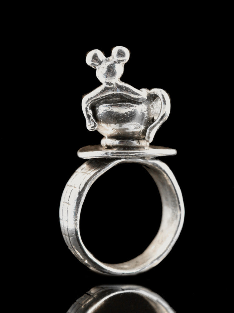 Dormouse and Teacup Ring in Silver