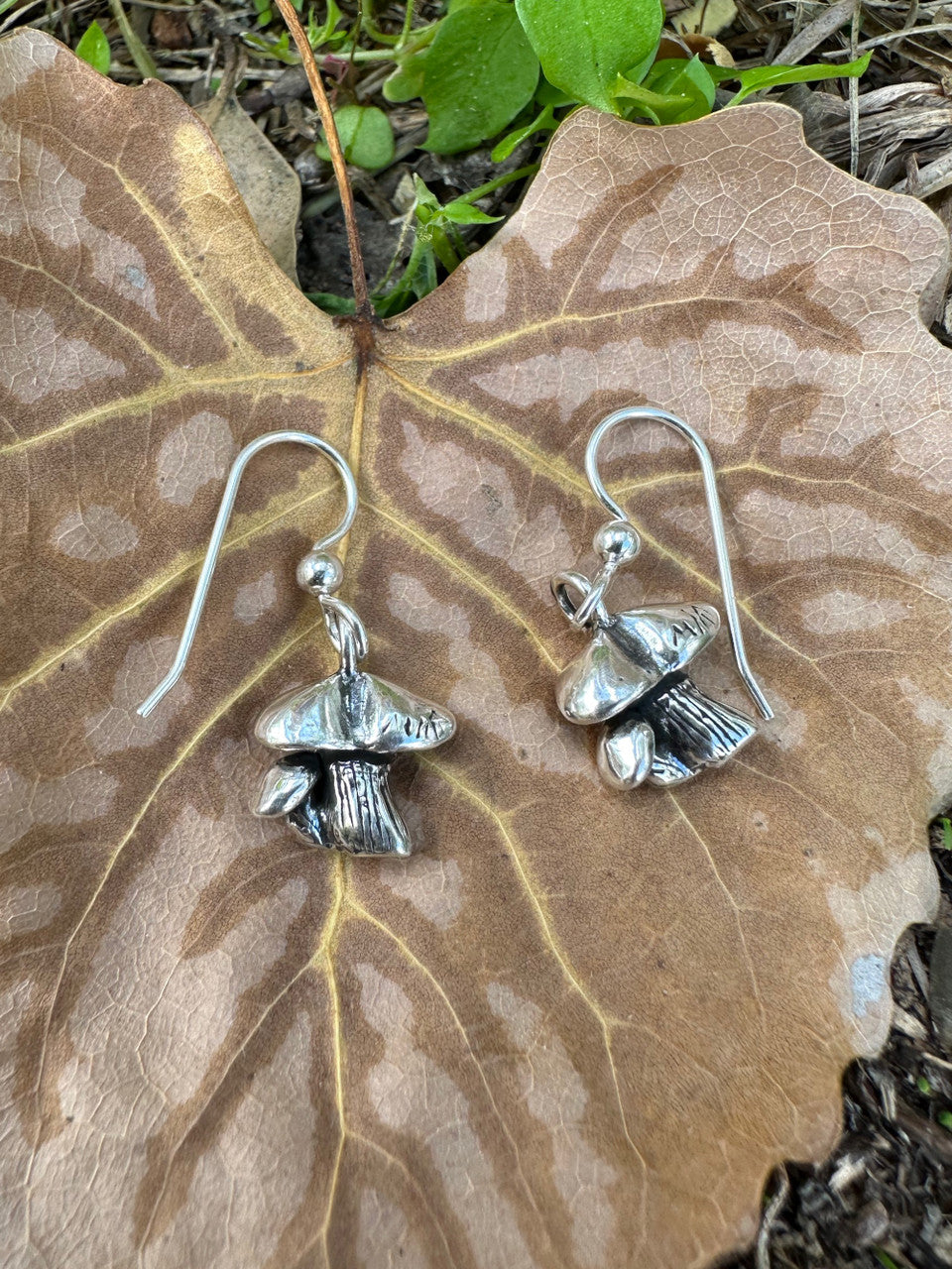 Tiny Mushroom Earrings - Silver