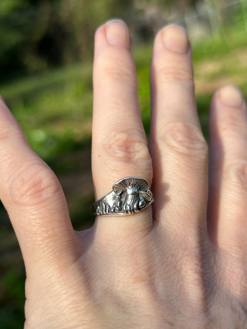 Mushroom and Gnome Ring - Silver