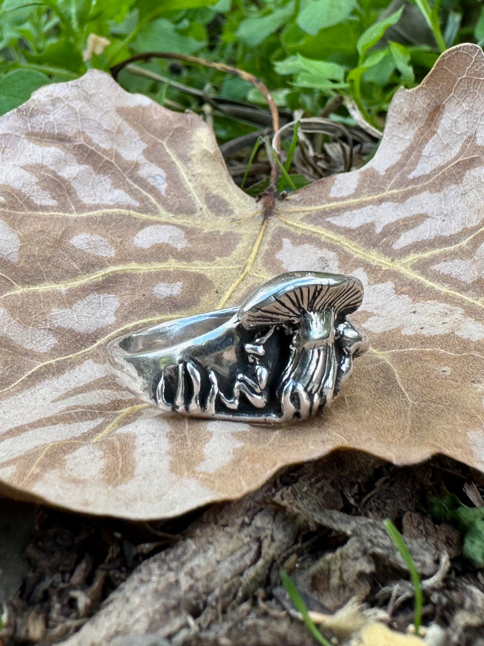 Mushroom and Gnome Ring - Silver