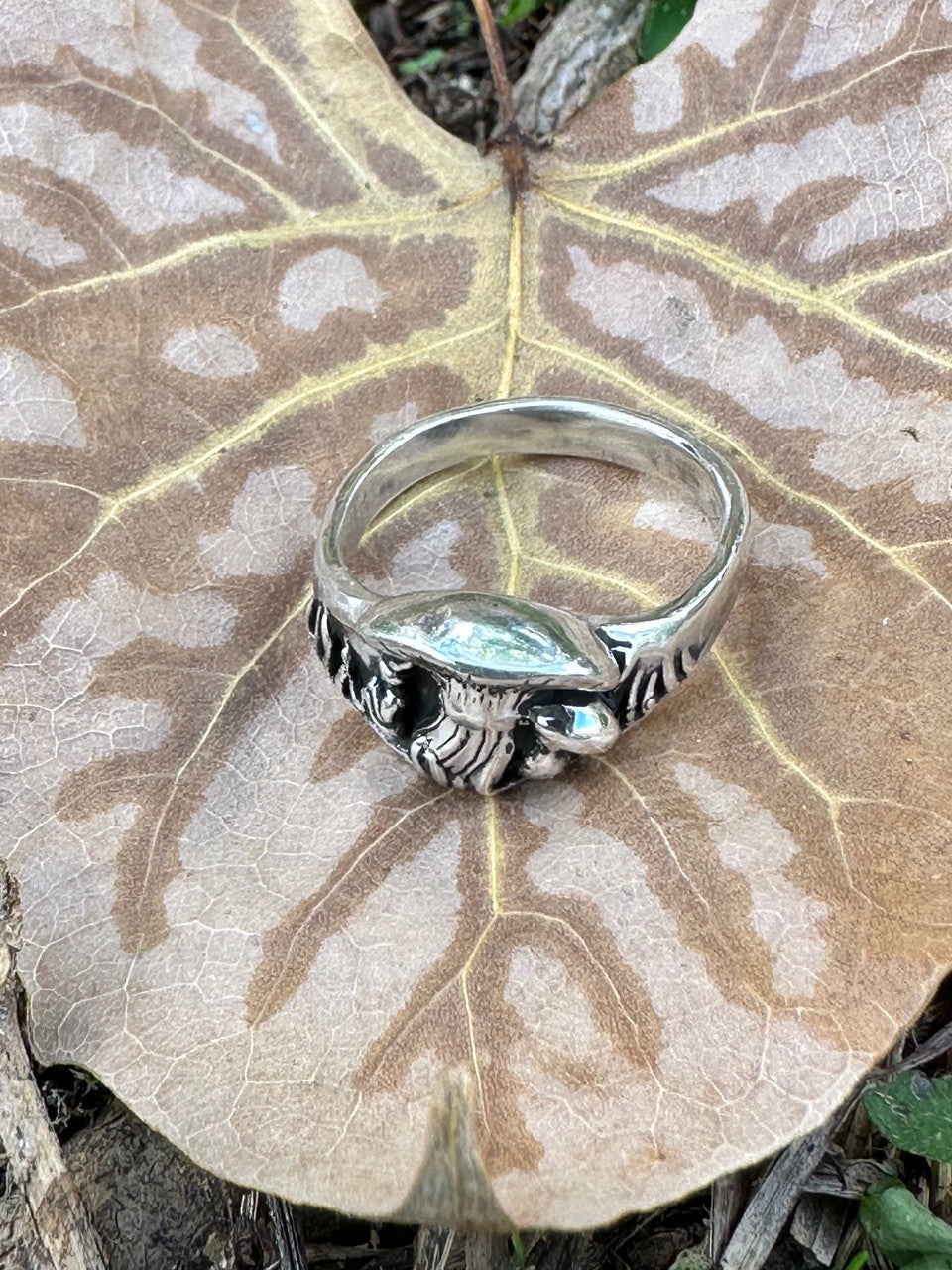 Mushroom and Gnome Ring - Silver