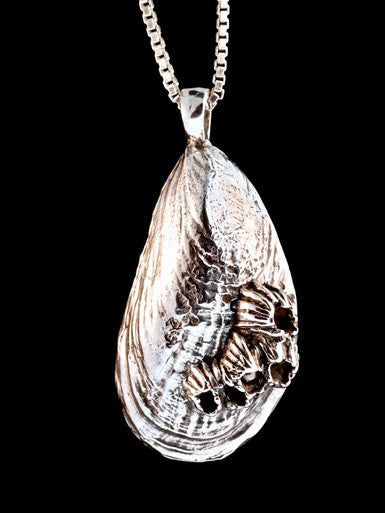 Life Casting - Mussel and Barnacle Pendant - Sterling Silver