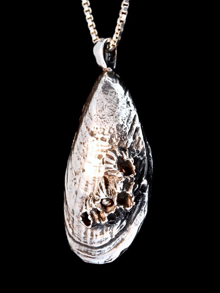 Life Casting Mussel with Barnacles Pendant in Silver