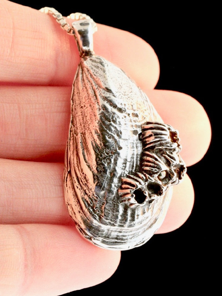 Life Casting - Mussel and Barnacle Pendant - Sterling Silver