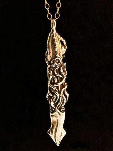 Squid Attacks Nautilus Submarine Pendant - Bronze
